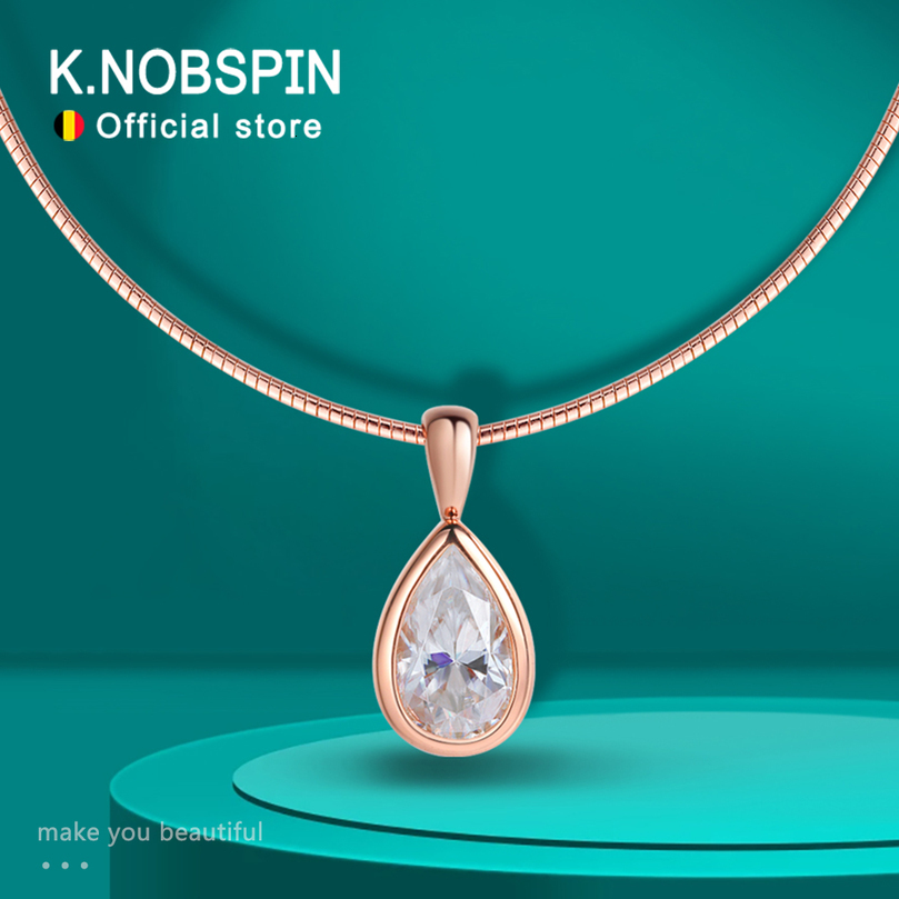 KNOBSPIN 3ct Pear Cut Pendant Necklaces for Women Wedding Solitaire s925 Sterling Silver 15mm Choker Chain Necklace 260915