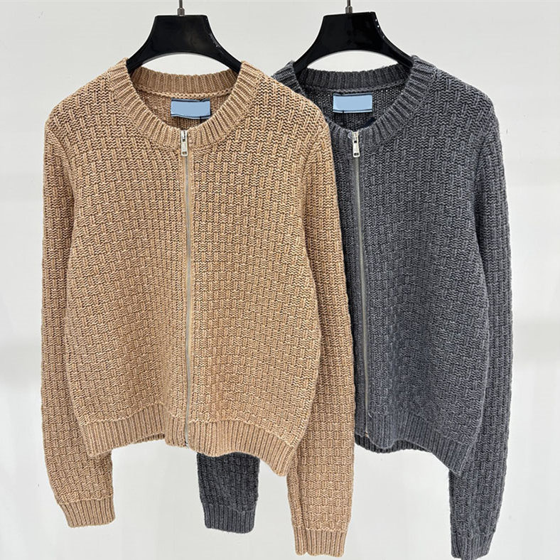Minimalist Women Texture Knit Cardigan Casual Crew Neck Long Sleeve Cropped Zipper Up Coat Autumn Daily Commute Versatile Knit Outwear
