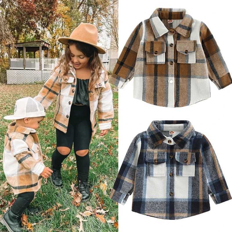 Kids Baby Fashion Plaid Shirt Jacket Children Casual Lapel Long Sleeve Button Up Cardigan Jacket Coat Autumn Boys Girls ClothingT260916