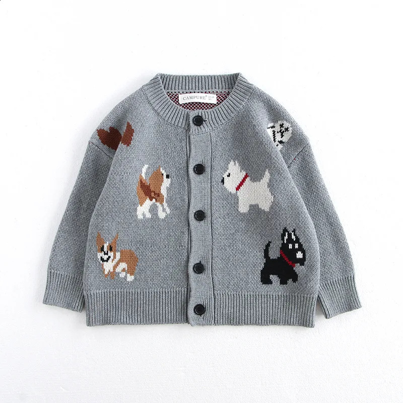 MILANCEL Spring Children's Sweater Jacket 1-8 Y Jacquard Cute Dog Boys Single Breasted Buckle Cardigan Top Girls Knitted Sweater 260916