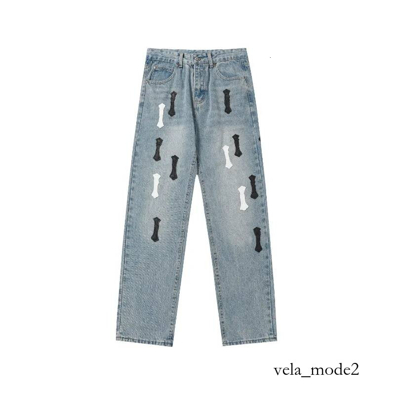 Chrome Jeans Men Designer Contemporary Style Luxury Brand Motorcycle Denims Detailing Urban Cross Styling Loose Comfortable Wide Leg Fashion Heartz