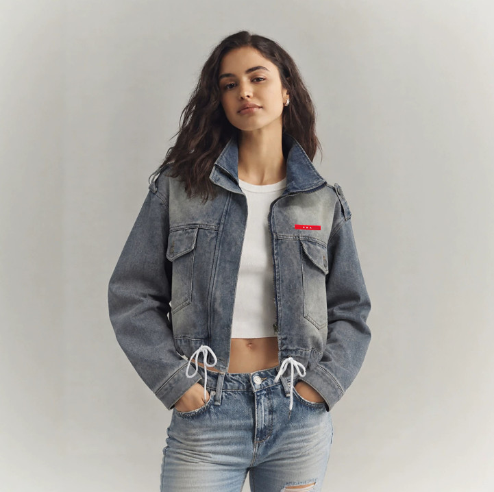 women vintage denim style Jackets Street motorcycle wash stand up collar retro zipper Letter Designer short Coats loose Outerwear women denim jacket