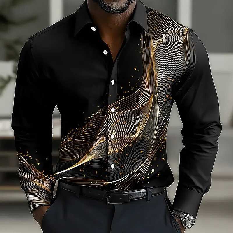 Men's Geometric Gradient Waves Shirt Button Up Shirt Casual Long Sve Fashion Streetwear Summer 3D Print Collared Shirt Q260917