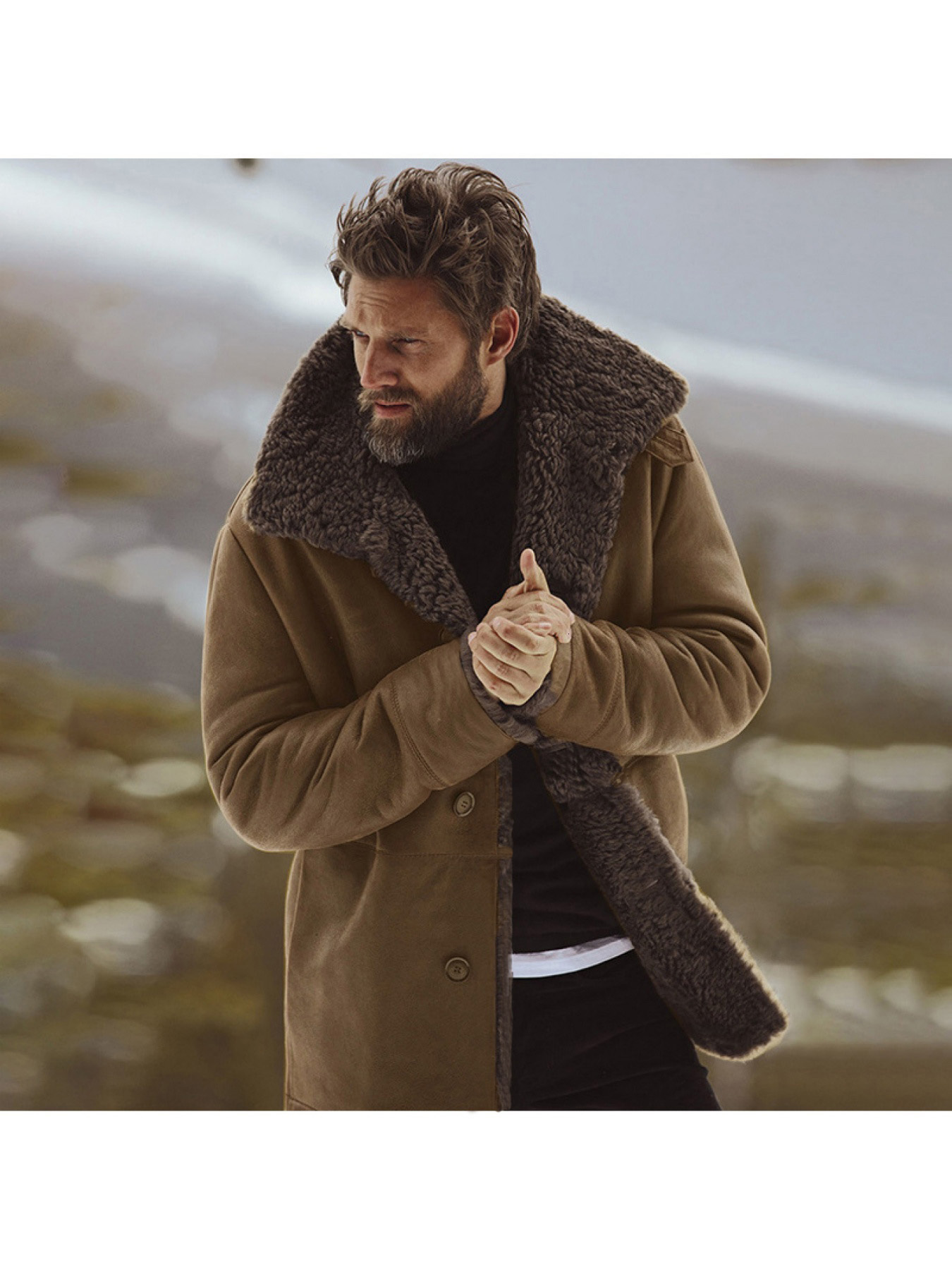 High quality Men's Warm Fleece-Lined Jacket Featuring Durable Faux Suede Fabric and Thick Lining Designed for Practical Windproof Protect