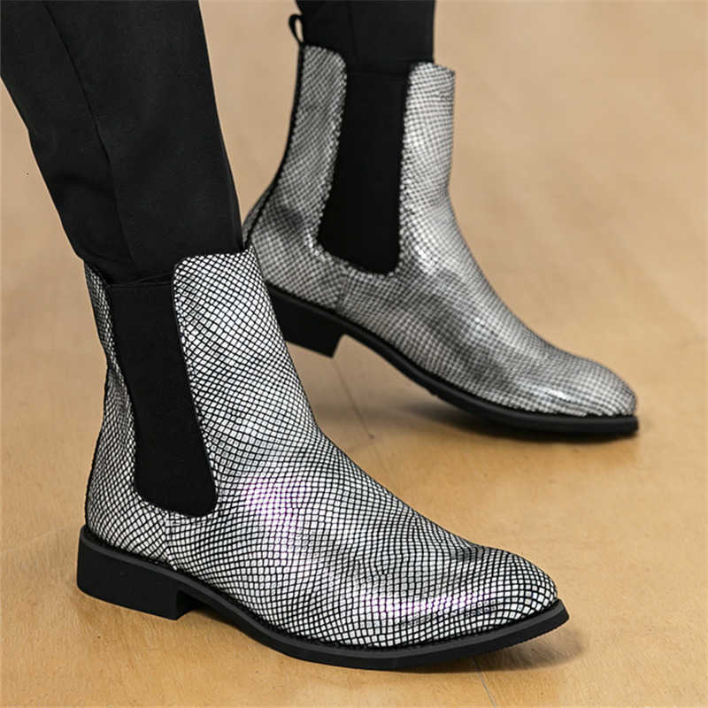 Wniter New Designer fa1 Gold Silver SlipChelsea Ankle Boots for Men High Top Platform Shoes Zapatos Hombre D260917