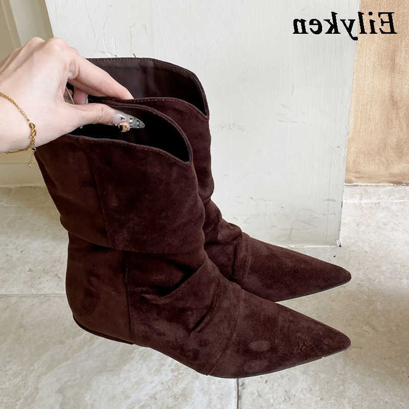 Eilyken fa1 Design Pleated Ankle Boots Woman Height Increasing Pointed Toe Shoes Vintage Autumn Winter Botas Feminina D260917