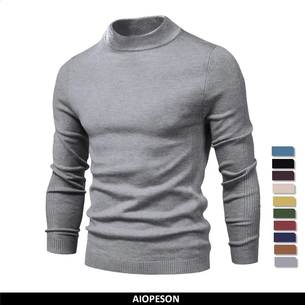 AIOPESON Soft Mid Neck Pullover Men Casual Solid Color Winter Warm Men's Sweater High Quality Pullover Sweater For Men 260916
