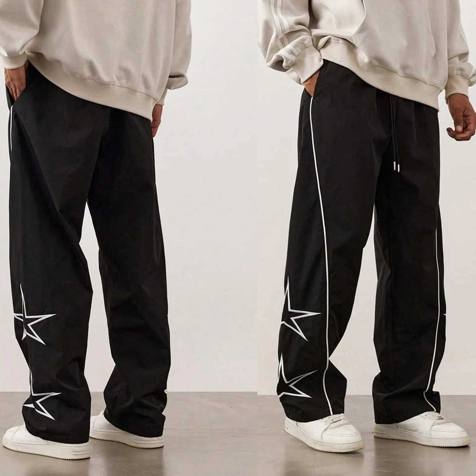 Spring Autumn 2025 Men's Casual Fashion Embroidered Trousers Trendy Sporty Ankle Length Pants European American Street StyleT260917