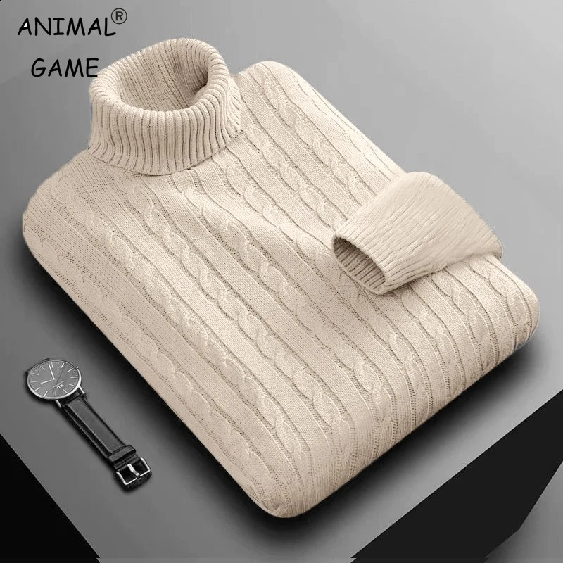 Autumn Knitted Turtleneck Sweater Outdoor Solid Pullover Sweaters Winter Warm Heavyweight Thick Tracksuit Woolen Streetwear 260916
