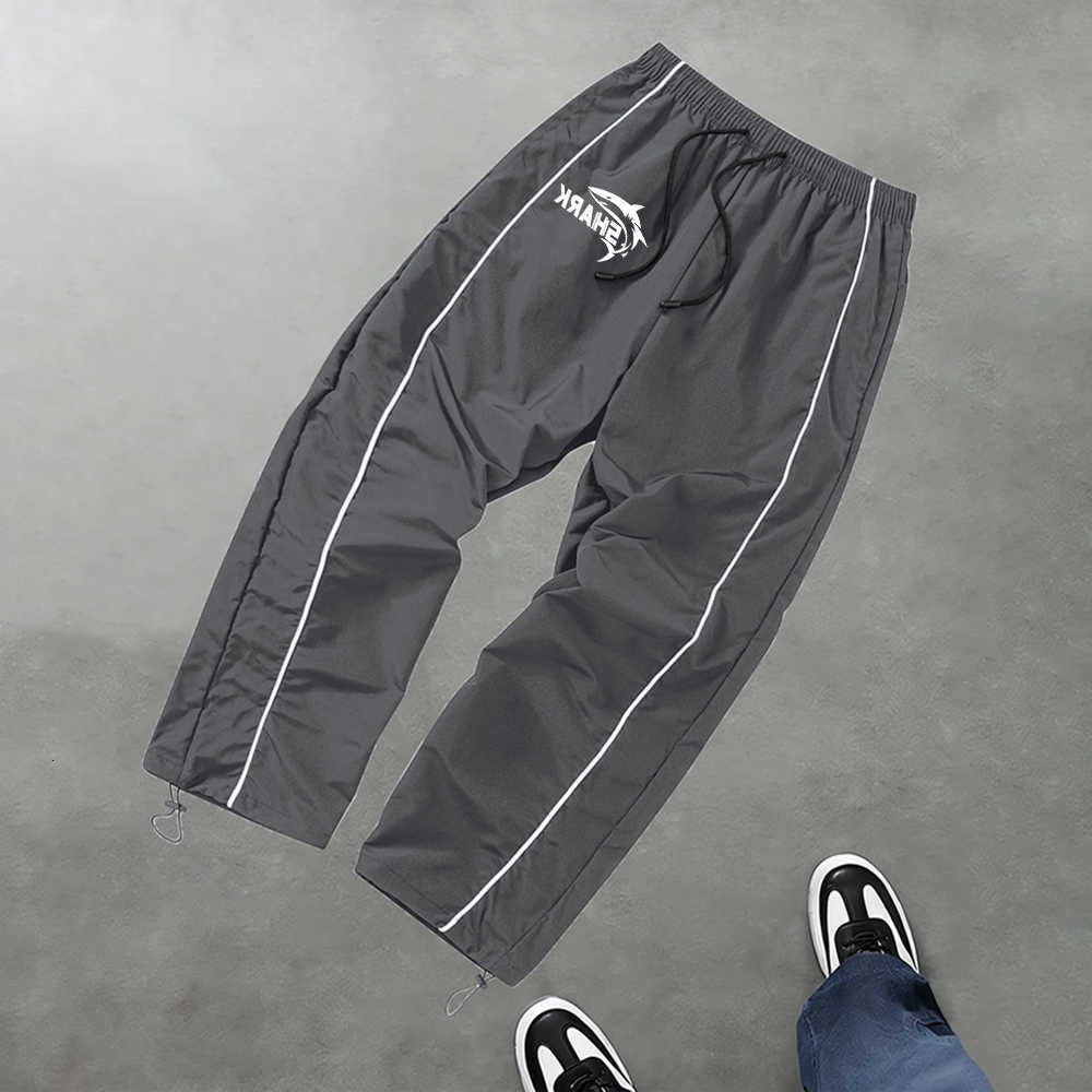 Trendy Shark Men's Print Sports Trousers Quick Drying Drawstring Casual Pants Suitable For Outdoor Fitness Running And CyclingT260917