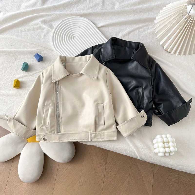 Handsome Motorcycle Girls Leather Jacket Spring Autumn New Short Style Lapel Zipper Coat For 2-12 Years Girls Stylish Pu OutwearT260916