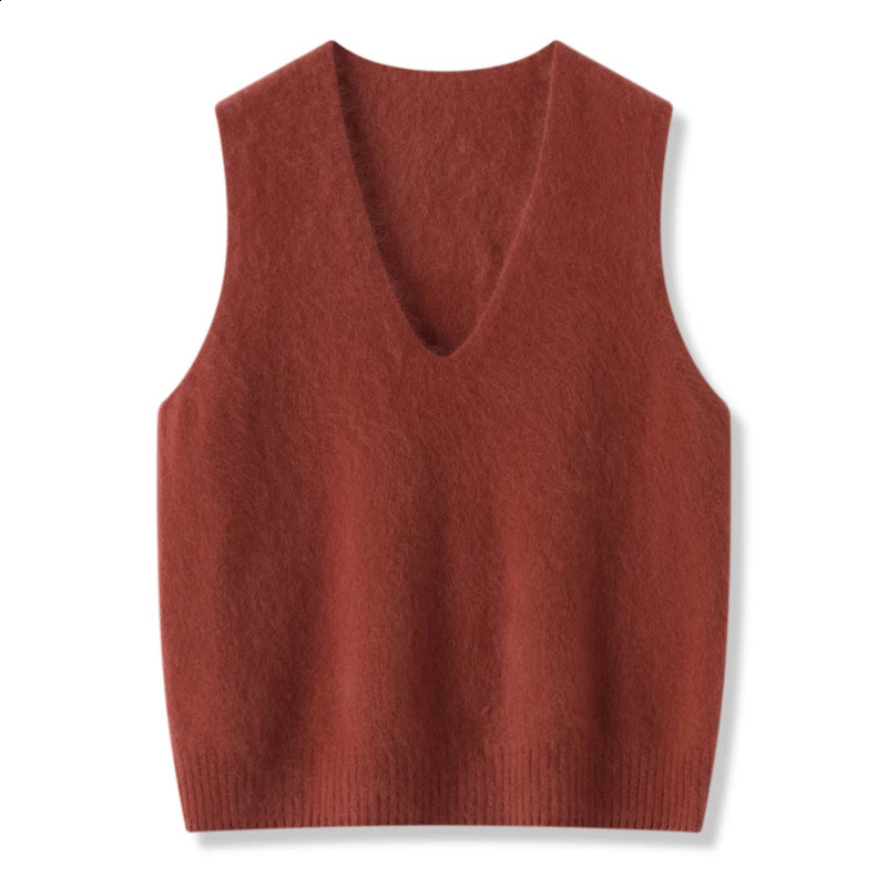 Wool Brushed Vneck Knitted Vest Women's Spring And Autumn Draped In Solid Color Sweater 260916