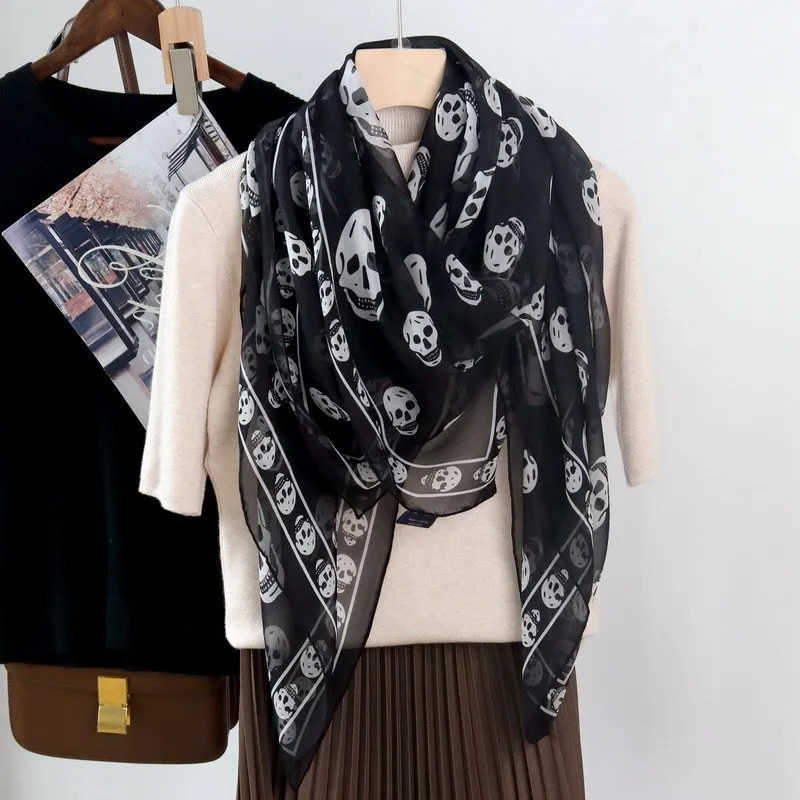 skull colors scarf for women and men Good % pur silk satin women scarves shawls 135*135CMAAA S2609170HTC