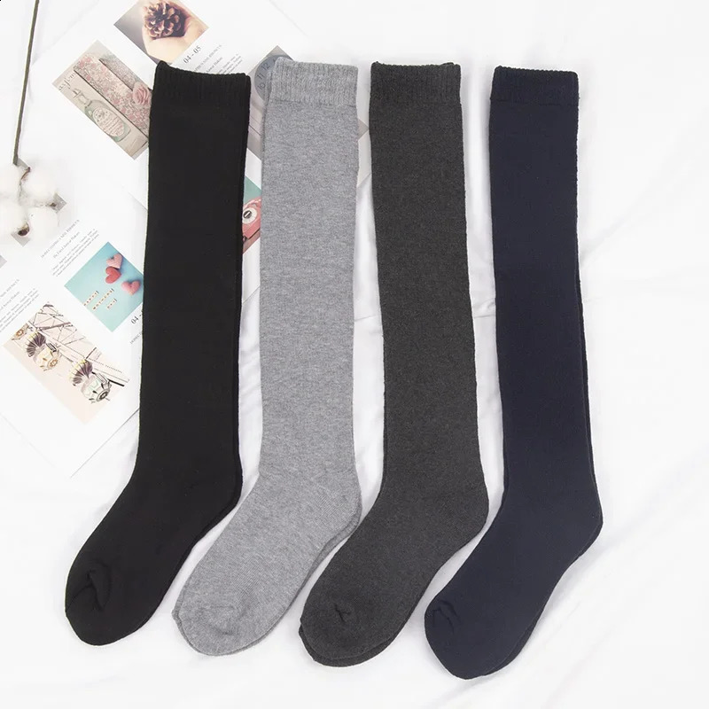 Winter Mens Knee Long Socks Harajuku Wool Keep Warm Longer Stocking Compression Terry Cycling Cotton Thicken Sokken Gift 260917