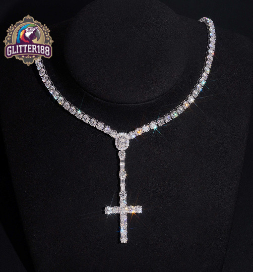 Trendy New Arrivals Custom Made Sterling Silver Link Chain Bracelet with Cross Design Gold Plated Hip Hop Style