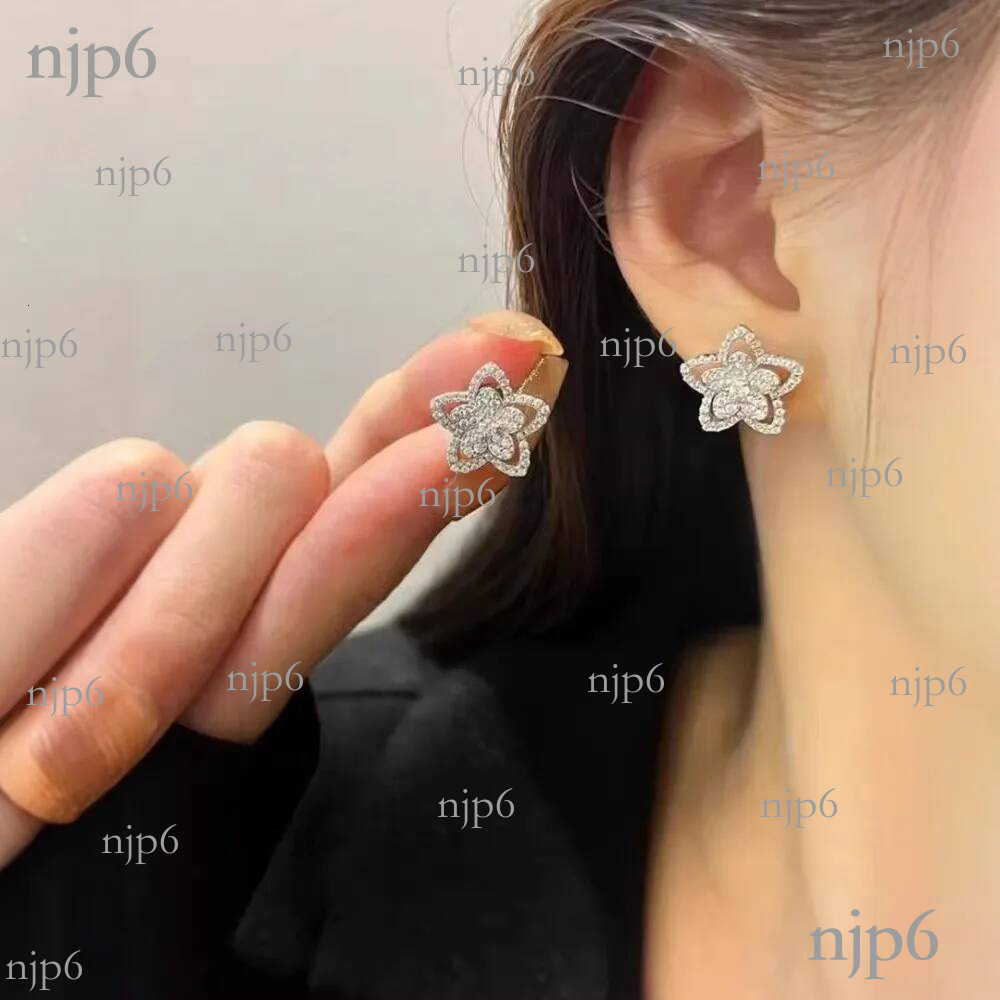 High Quality V-gold Five-star Women's Outdoor Jewelry Fashion Full Diamond Flower Mouth Ring Light Luxury Designer Style Necklace