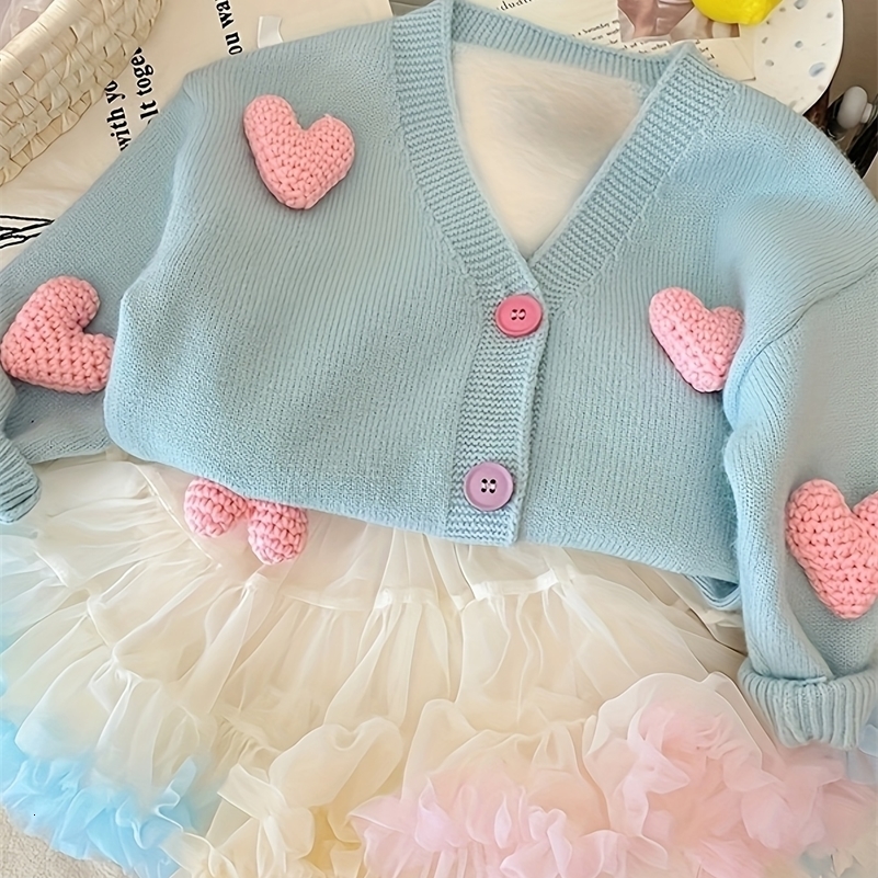 Girls' Autumn Cardigan Sweater Style Baby Girl Heart Knit Sweater Coat Children's Stylish Top260821ww