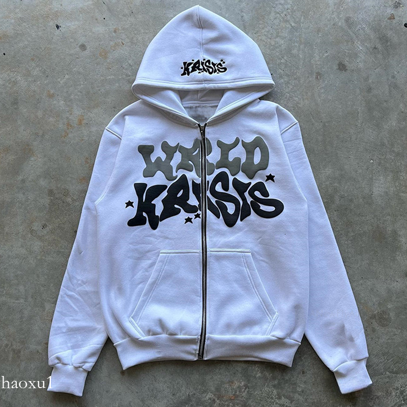 New 2025 European and American Street Hip-Hop Fashion Letter Print Cardigan Zipper Hoodie Youth Casual Jacket Wholesale