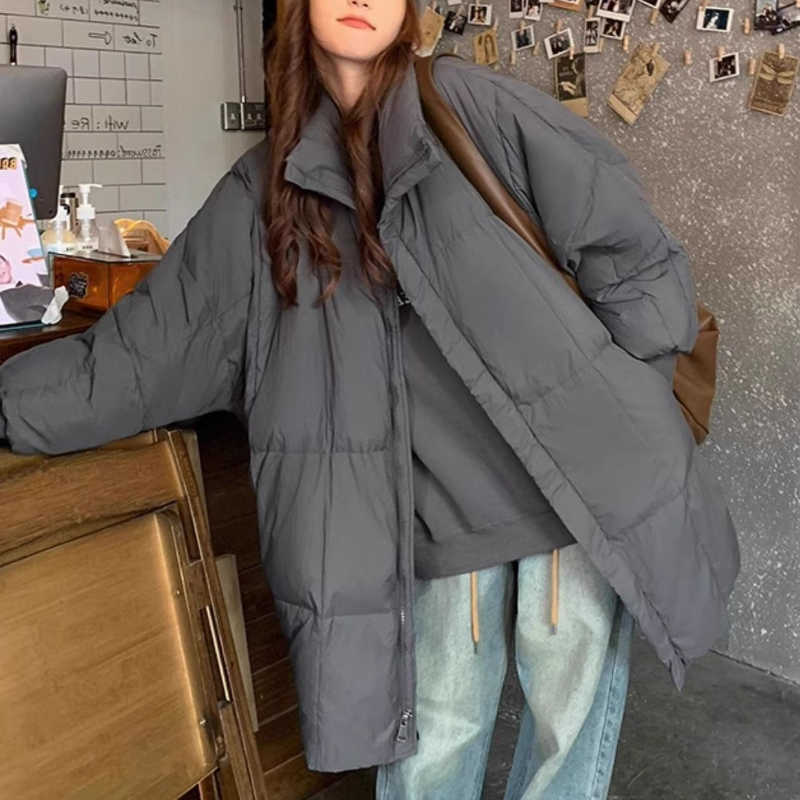 Oversized Quilted Casual Plus Daily Size Puffer Parka Women Slim Fit Non Bulky Thick Warm Stand Collar Mid Length Winter Outfit H260917