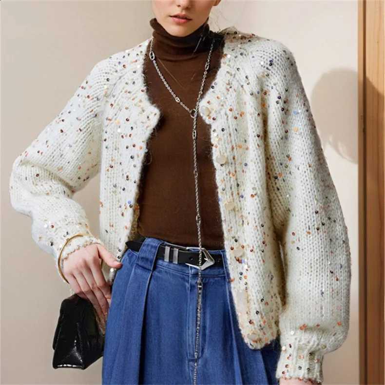 Cardigan Retro Sequin Knitted Sweater Women Autumn Winter Korean Loose Lazy Style Sweater Fashion Long Sleeve Outerwear E11213 J260916