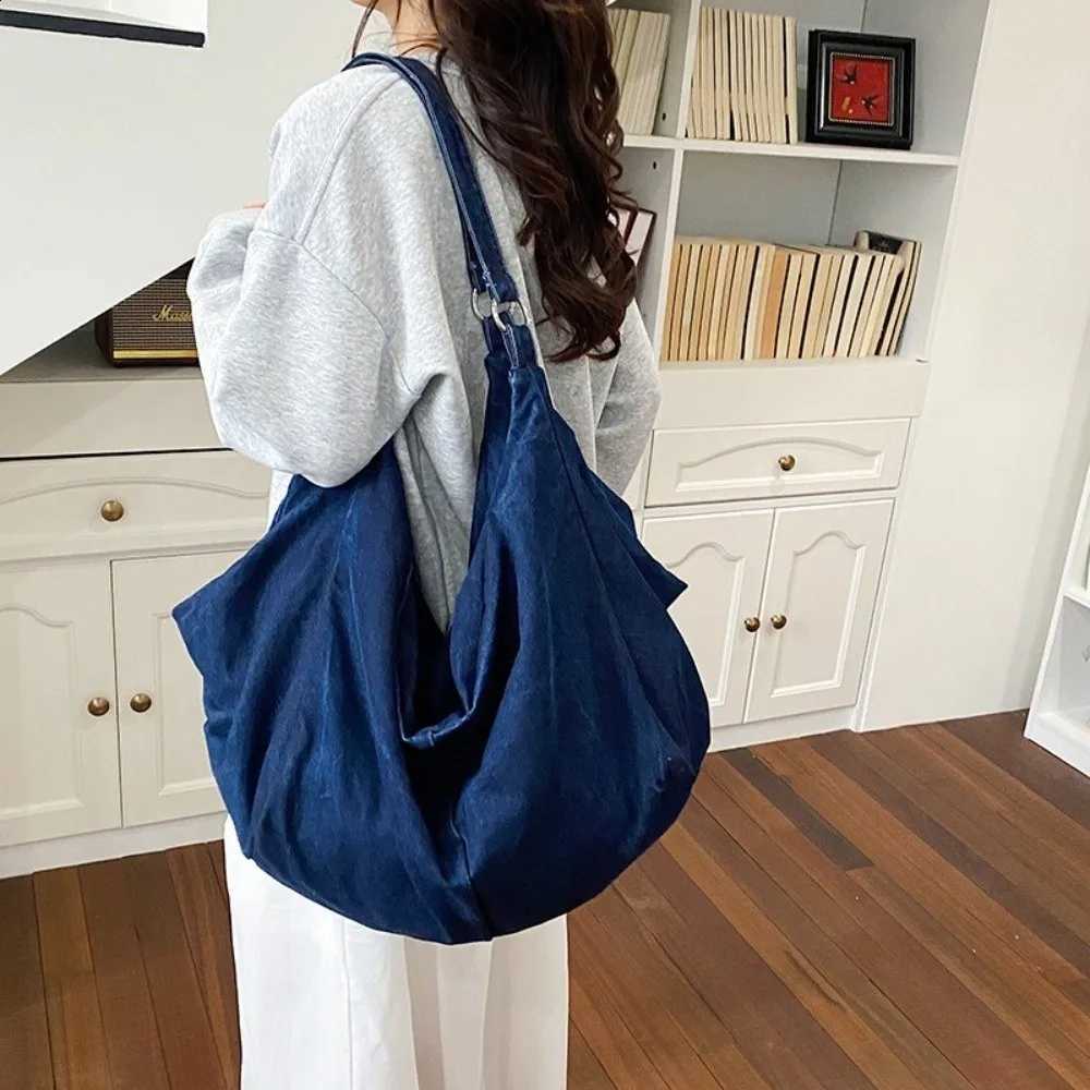 Fashion Soft Denim Shoulder Bags Large Capacity Korean Style Armpit Bag Solid Color Ladies Handbag Women H260916