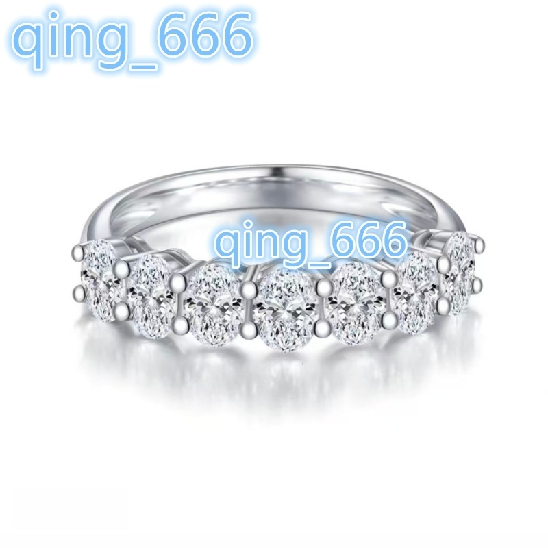 Huacan Silver 9K 14K 18K White Gold Lab Grown Diamond Oval Certified Eternity Ring New Fashion Fine Jewelry Women's Accessories