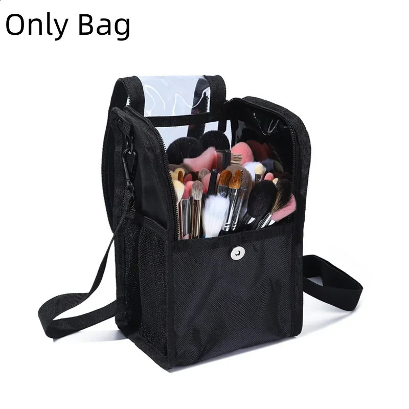 Multi-function Large Capacity Black PU Cosmetic Bag Waist Bag Makeup Brush Bag with Belt for Professional Makeup Artist 260916