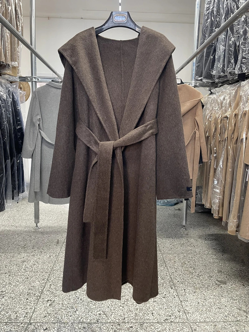 Hooded Doublesided Wool Cashmere Coat for Women Winter Medium Long Autumnwinter Korean Woolen Large Size 260917