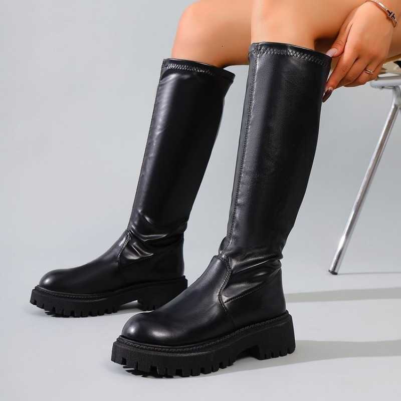 Boots for Women Black Gothic Thick Heels Knee High Boots Woman Plus Size 43 Punk Long Botas Female 2026 D260917