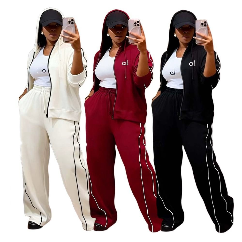 Designer Sets Black Long Wide Leg Anti Wrinkle Pants High Waist Sweatpants Autumn Winter Embroidered Hoodie Wide Leg Pants Two Piece Set Fashion Cas