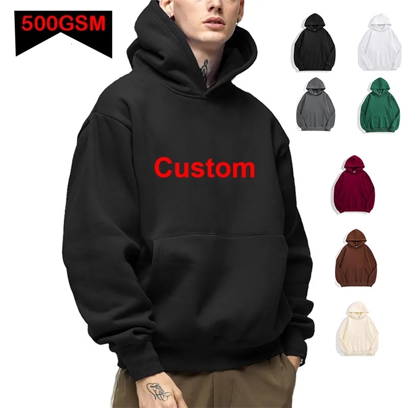 DIY Custom Your 500GSM Heavy Weight Autumn Winter Casual Thick Cotton Men's Top Solid Color Hoodies Sweatshirt260915ww