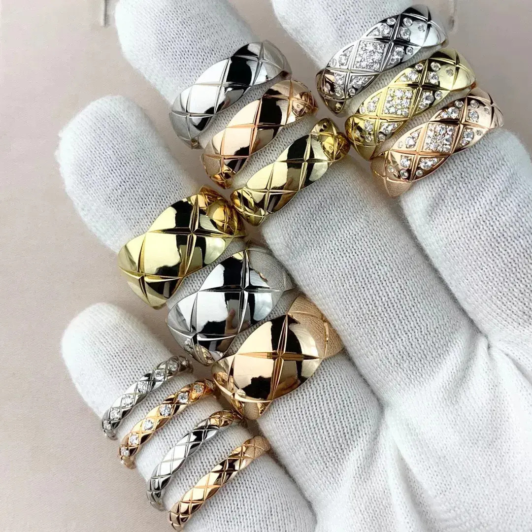 Plain Band Ring Width Branded Stamp High Polished Pineapple Grid Ring Gold Silver Rose Stainless Steel Diamond Thin wedding Wide Rings Women Men Wed