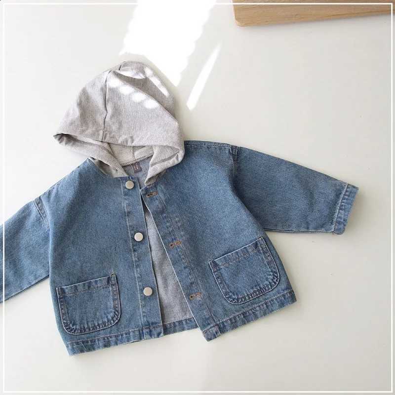 Coat New Children's Spring and Autumn Fashionable Girls' Cowboy Coat Casual 0-6 Year Old Solid Color Boys' Hooded CoatT260916