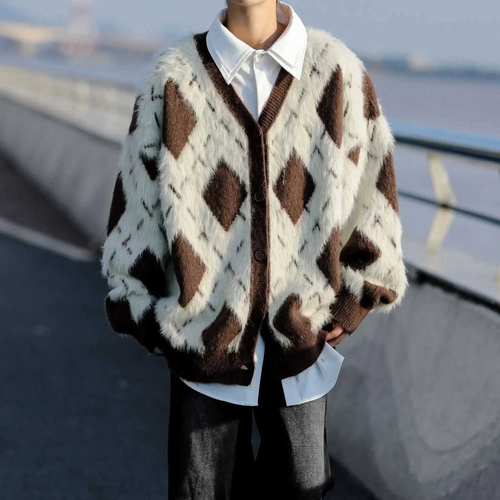 COLlege 2025 StyLE New Lazy Youth Pattern Color Block Knitted Sweater Cardigan Men's Women's American Spring Autumn Jack J260916