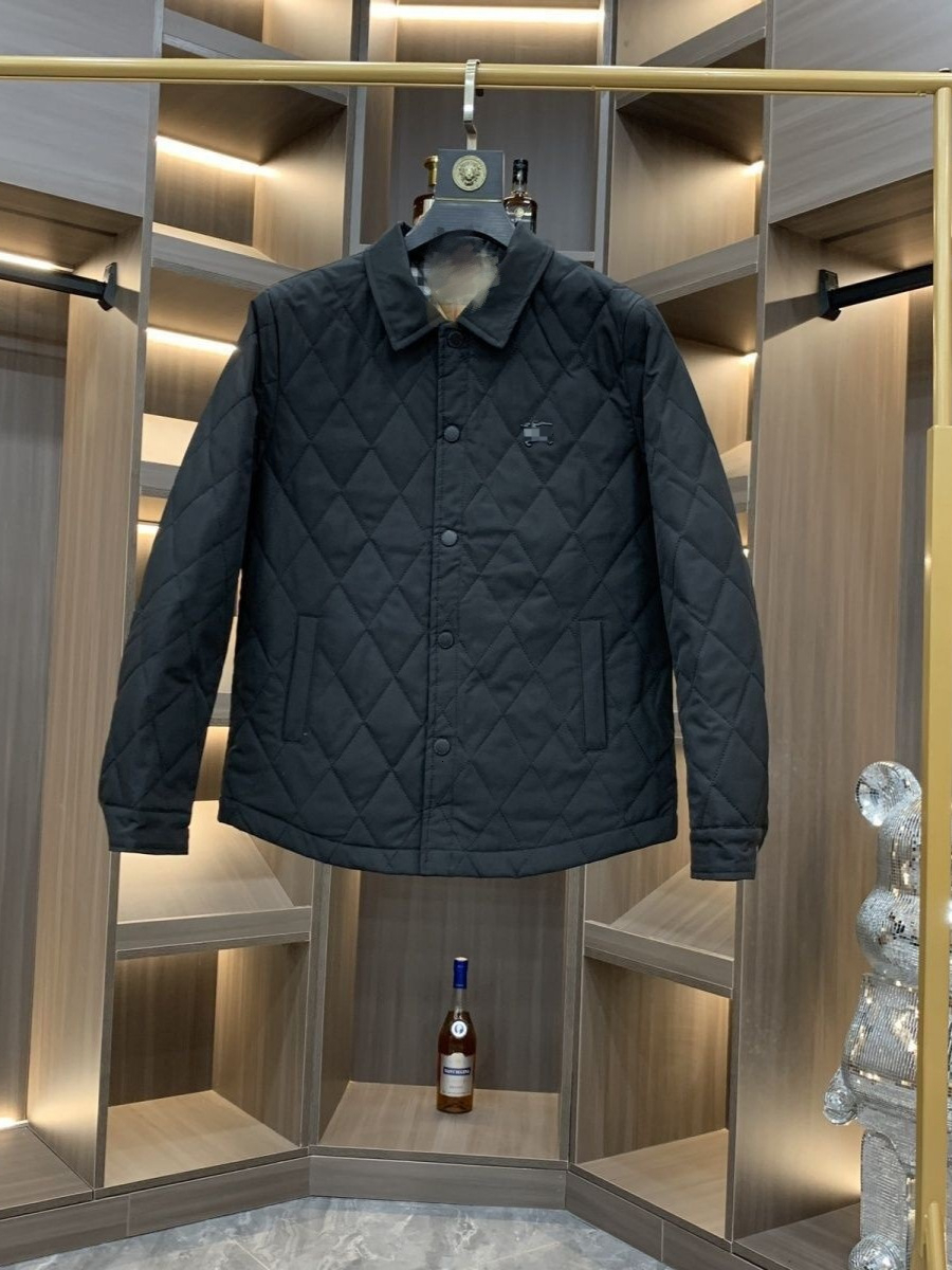 Burbs men designer jacket turn-down collar jacket,Diamond Quilted Jacket Equestrian Knight Embroidery Vintage Check Lining Point Collar Lightweight
