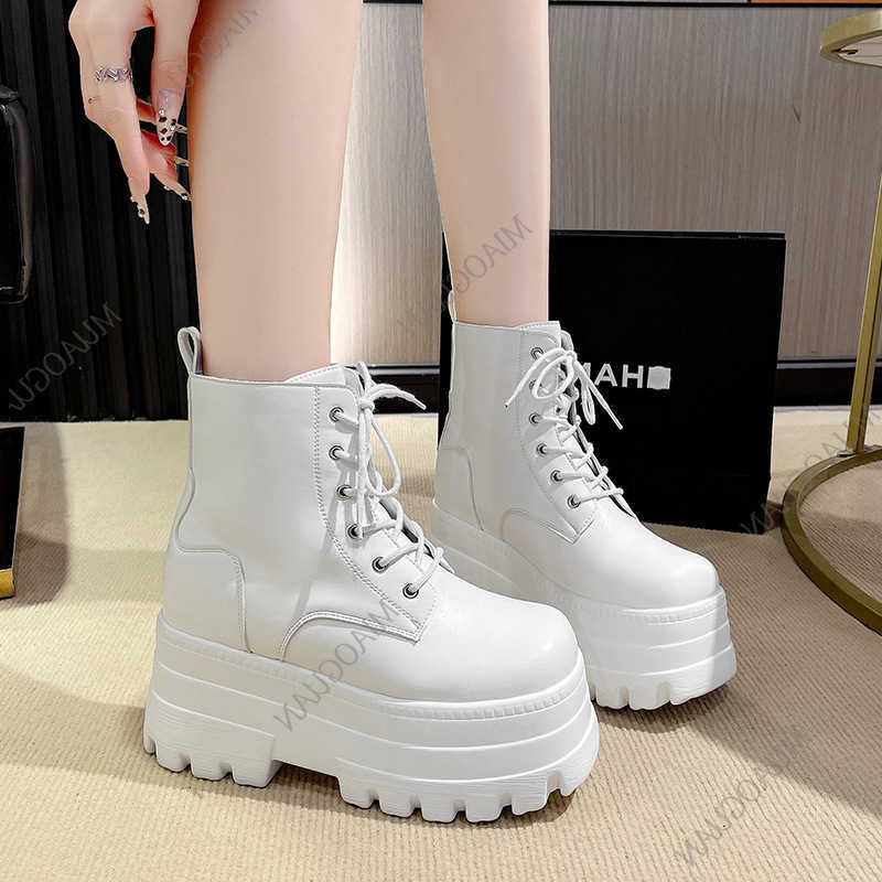 Short Boots for Women 2025 Thick Bottom Casual Black White Ankle Boots Spring Autumn Platform Women Shoe 12cm High Heels Botines D260917