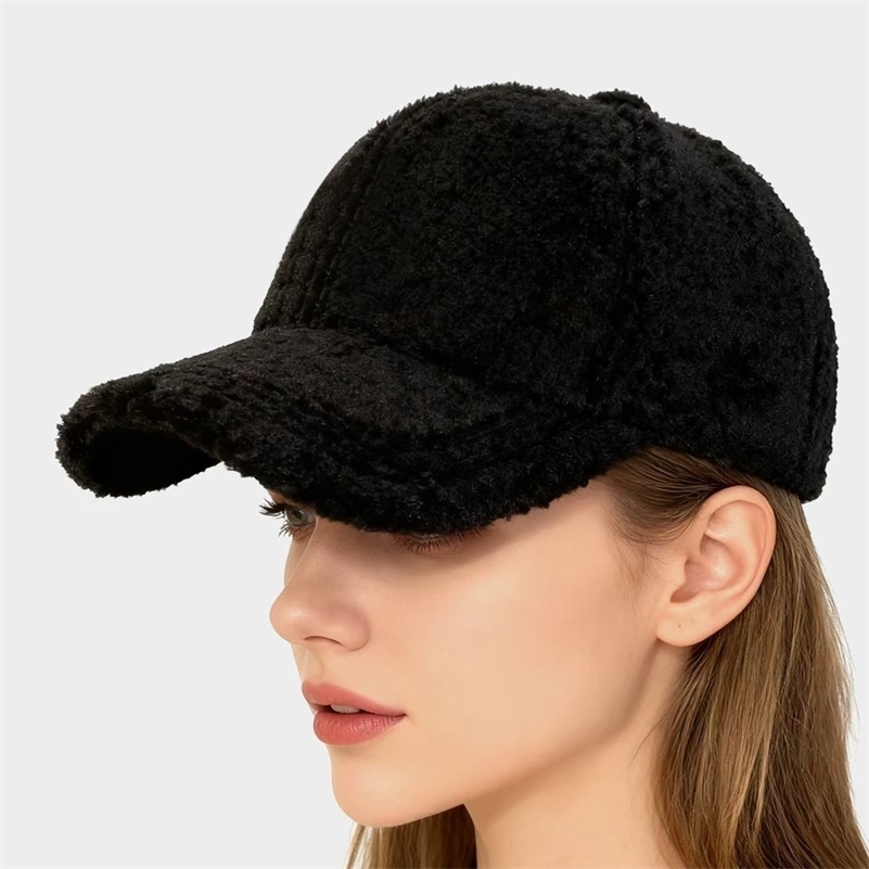 Winter Lamb Wool Solid Color Plain Baseball Cap - Warm Teddy Fleece Face-Flattering Structured Crown260915ww