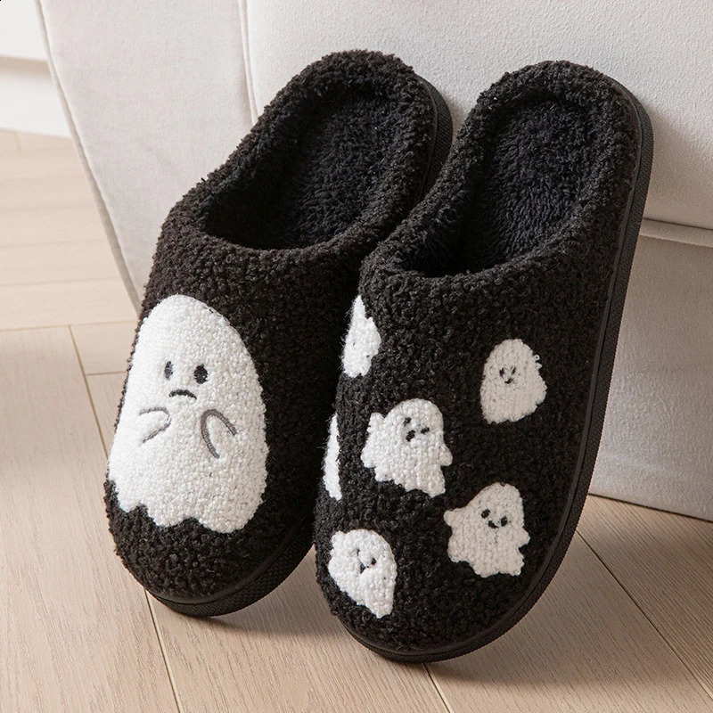 Halloween House Slippers Women 2026 Plush Ghost Shoes Girls Winter Indoor Fuzzy Fur Slides Unisex Soft Warm Lightweight 260916
