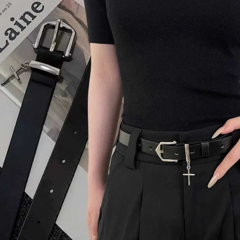 Cross Harajuku Pu Vintage Belt Gothic Punk Alloy Leather Waist Belts Black Retro Accessory for Unisex Daily Wear Waistband Gifts 260805