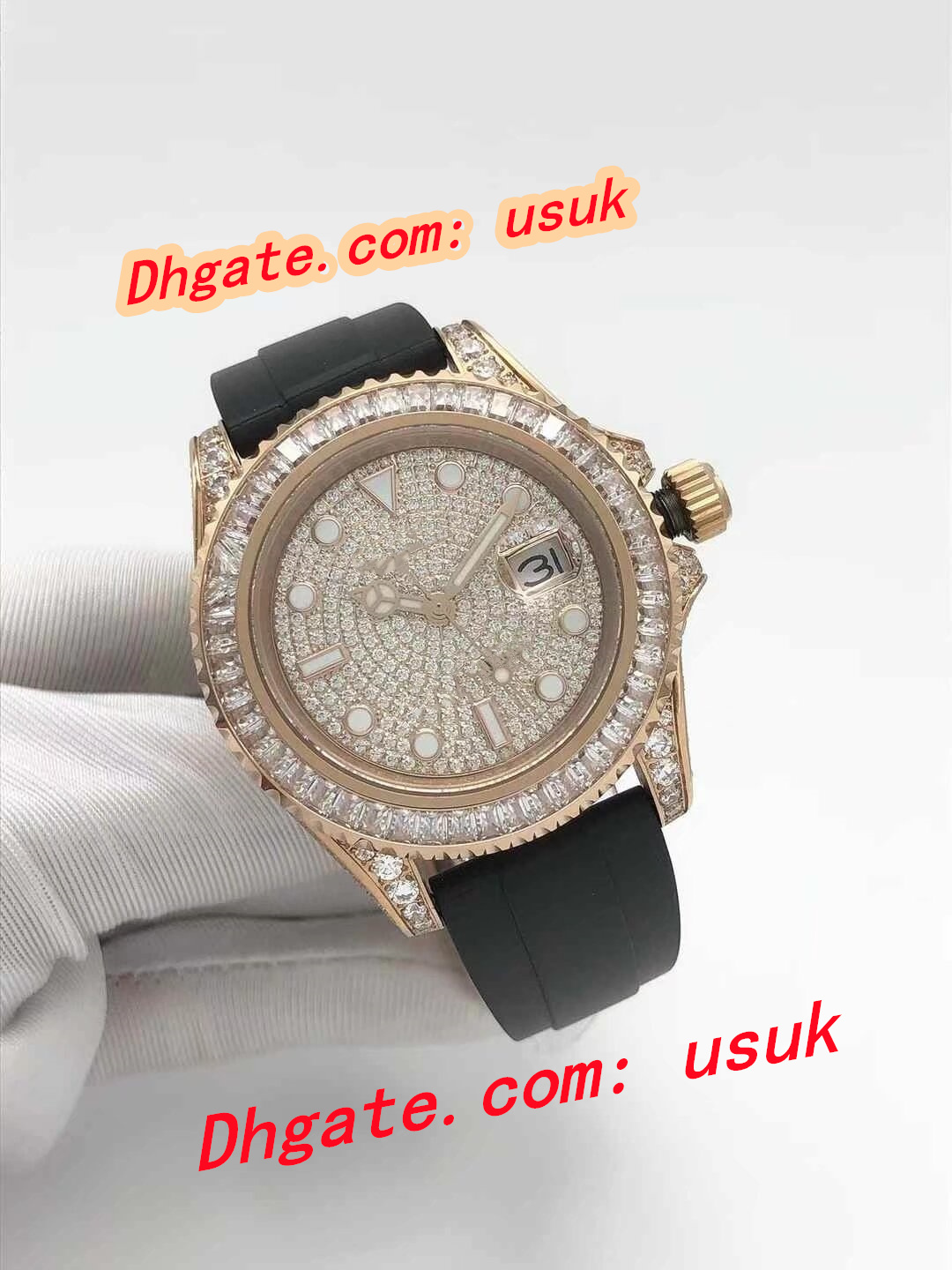 Top Quality Mens Watch 18K Yellow Gold DIAMOND Dial 40mm 226658 226659 Rubber Strap Watches Automatic Mechanical Sapphire Glass Fashion Men's W