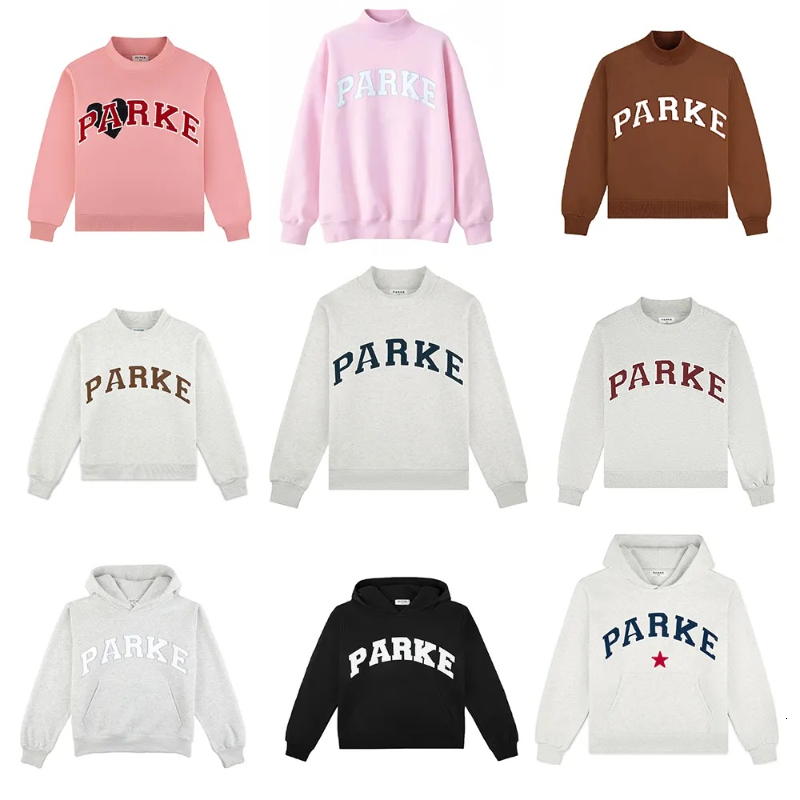 Parke Embroideried Mockneck Sweatshirts Pink Brown Women Designer Cotton Jumpers Fashion Loose Hoodies Plus Size Clothes