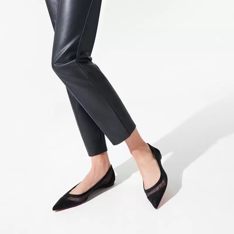 Fashion Classic Women Red Bottoms Sandals Galativi Strass Flat Ballet Flats Pointed Toe Sexy Lady Refined Black White Grid Leather Perfect Ballerina