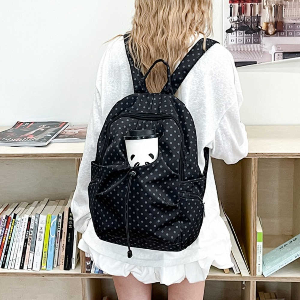 Korean 2026 New Polka Dot Women's Backpack Niche Preppy Versatile Lightweight Nylon Bag for Students Travel Leisure TripsT260917