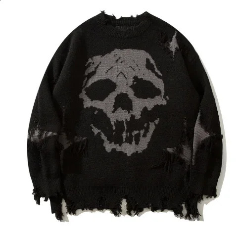 Autumn winter High street men's sweater Europe and the United States hip hop dark wind knife cut hole round neck sweater size2XL 260916