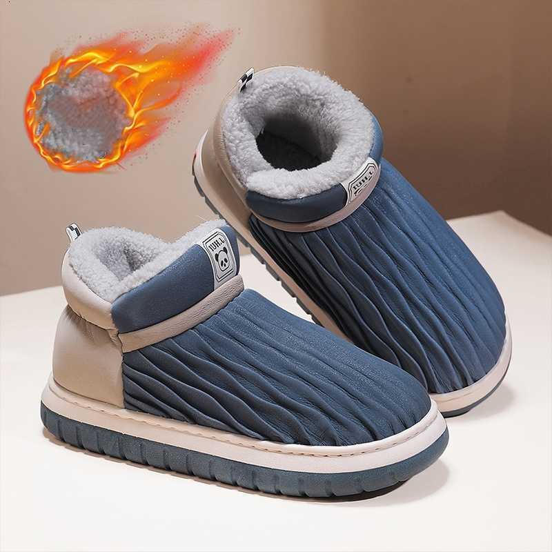 Men's and Women's Short Snow Boots with Waterproof Upper Thick Plush Lining Slip-On Style Winter Warm Cotton Boots for Home and Outdoor Us