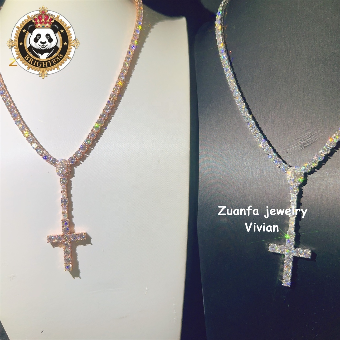 Buss Down 925 Sterling Silver Hip Hop Pass Diamond Tester Fashion GRA Certificated Cross Moissanite Tennis Chain Necklace