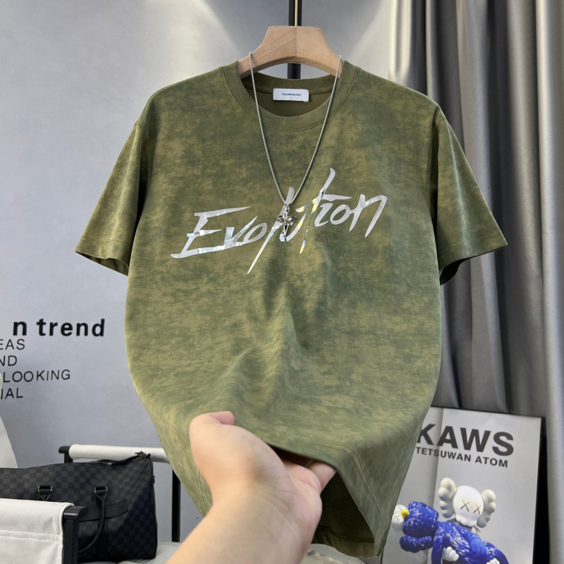 Designer 2026 tie-dye distressed short-sleeve T-shirt, men's European-style slim-fit trendy summer top, new summer collection