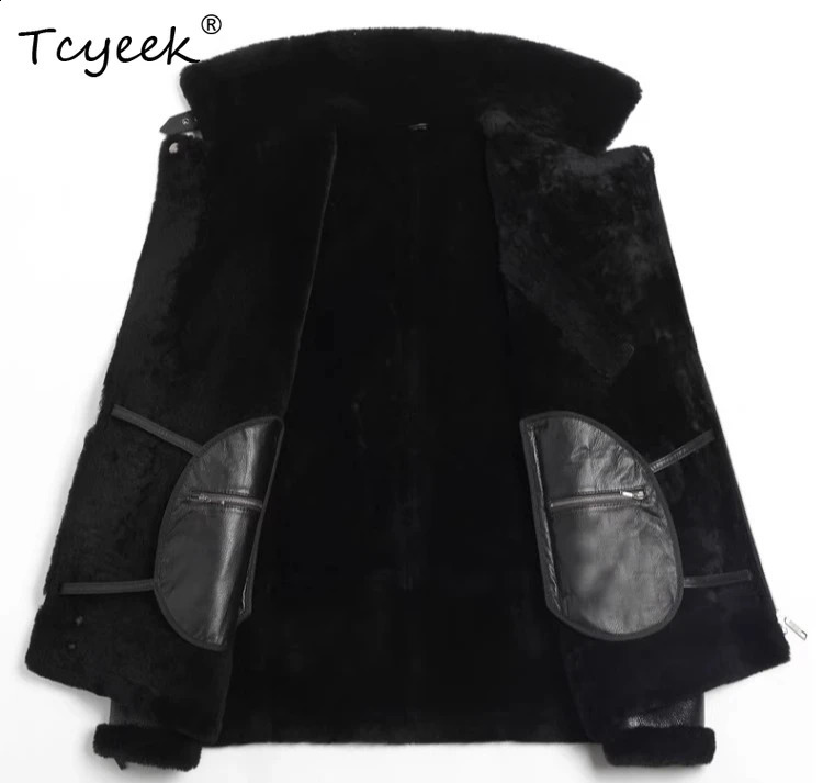 Tcyeek Natural Sheepskin Fur Coat Genuine Leather Jacket Men Winter Clothes Warm Motocycle Jackets Mens Coats 260917