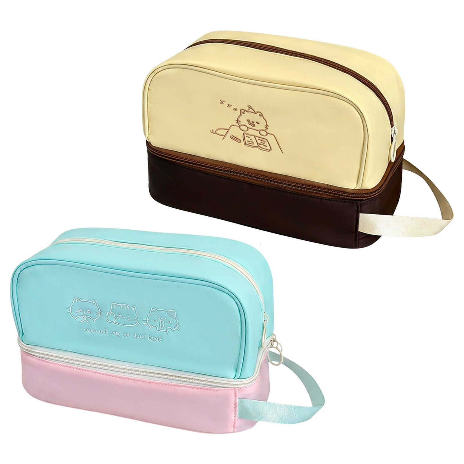 Bag Waterproof Makeup Large Capacity Double Layer Cosmetic Organizer with Cat Embroidery for Travel Toiletries Dorm GiftT260917