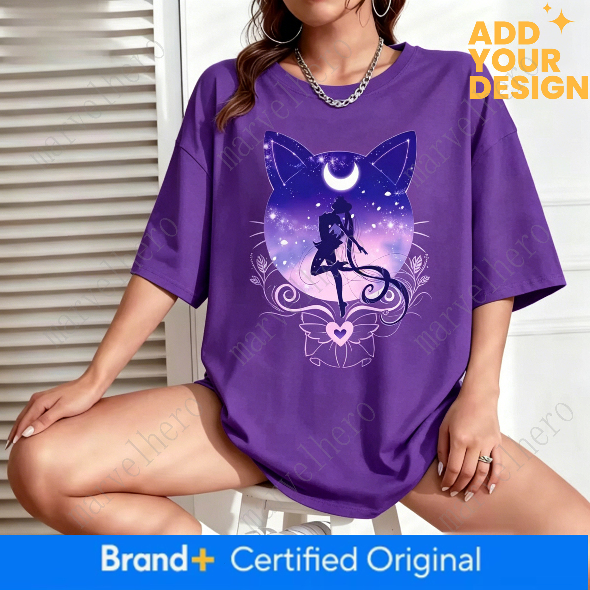 New Arrival Hot Sale Unisex Kids Adults Sailor Moon T Shirt Luna Cat Print Casual Short Sleeve Tops Streetwear